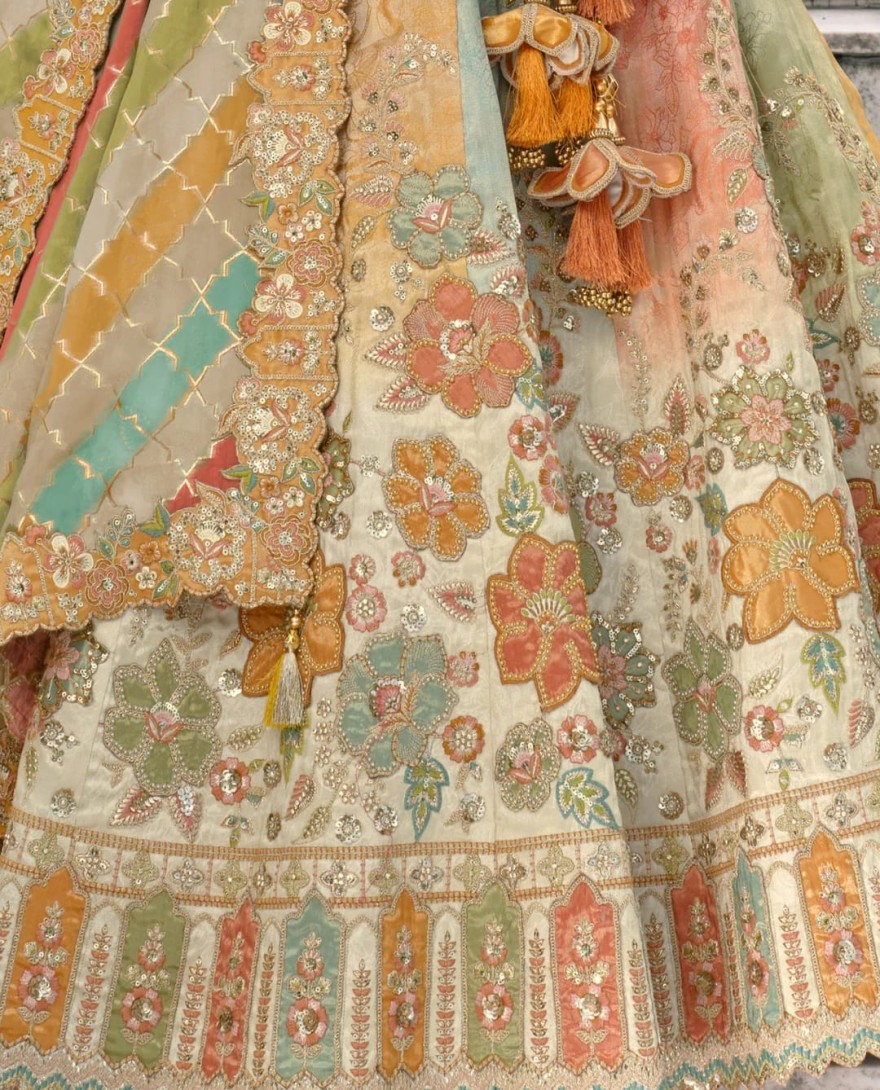 PASTELPINK - Pastel Pink Fancy Silk Lehenga Choli With Cut Work Embroidery Border & Stone Work